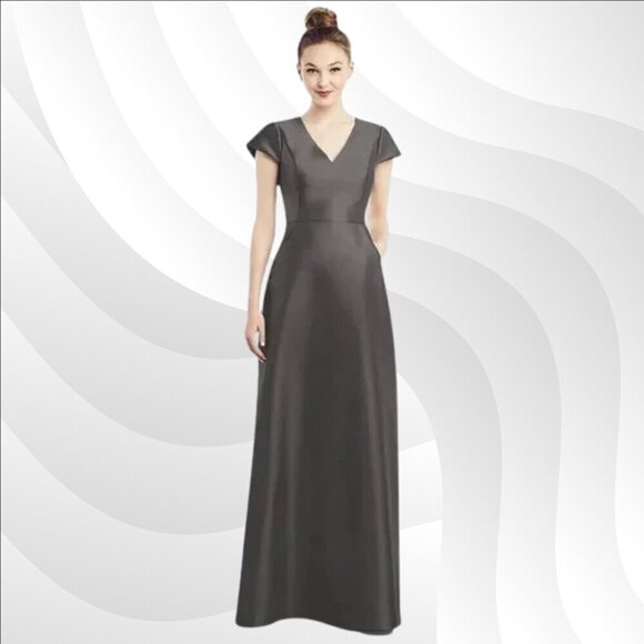 2/$50 Alfred Sung Caviar Sateen Twill Cap Sleeve Dress Size 4 – Elegant - Picture 1 of 7